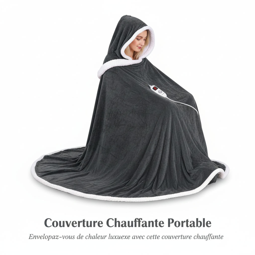 Wearable Heated Throw Blanket with Pockets, 50" x 70" Faux Fur and Sherpa Electric Wrap Poncho Shawl, 4-Hour Auto Shut Off, Machine Washable