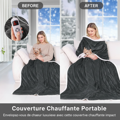Wearable Heated Throw Blanket with Pockets, 50" x 70" Faux Fur and Sherpa Electric Wrap Poncho Shawl, 4-Hour Auto Shut Off, Machine Washable