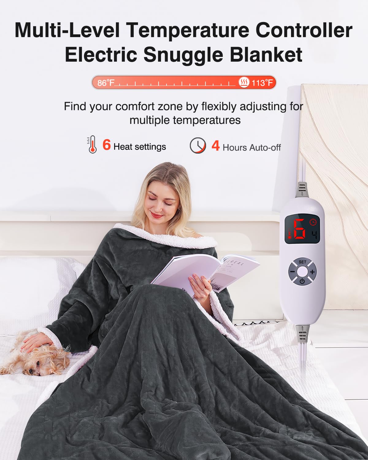 Wearable Heated Throw Blanket with Pockets, 50" x 70" Faux Fur and Sherpa Electric Wrap Poncho Shawl, 4-Hour Auto Shut Off, Machine Washable